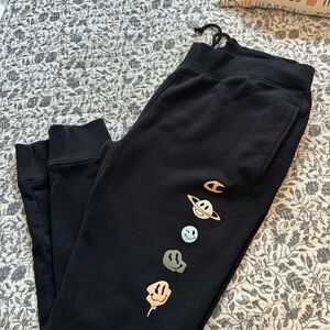 Champion Black Sweatpants with Cosmic Motifs
